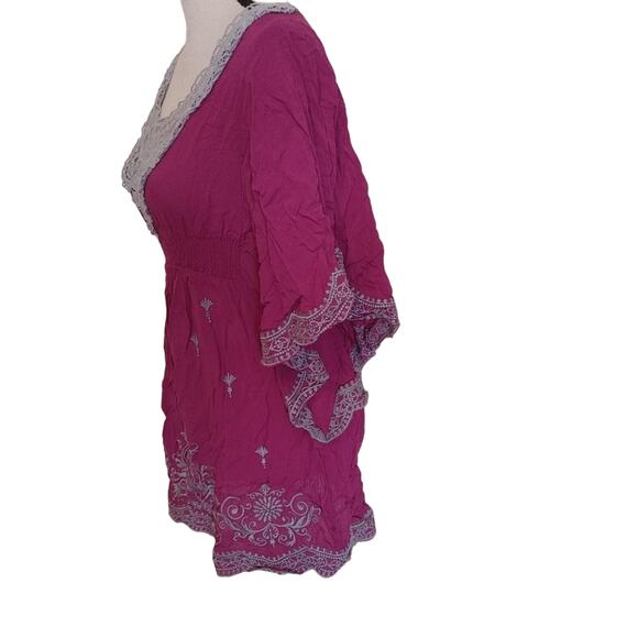 Charming Charlie Size Small Purple Grey Gray Blouse Embroidered Flowy Chic Boho - Picture 6 of 14